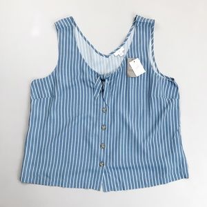 J.JILL Striped Sleeveless Blouse XL NWT Boxy Bow Front Rayon Harbor Blue